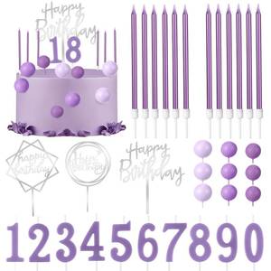 lot 2359 image: Yerliker 34 Pcs Happy Birthday Cake Toppers Candles,Purple