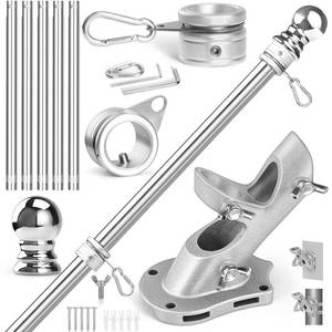 lot 2365 image: Anovo Flag Pole Kit- Stainless Steel 6 FT Flag Poles with1 Inch Metal 360° Rotating Flag Pole Rings Clip, Two-Position Flag Pole Holder Brackets Mounting for Outside House Outdoor Porch (6 FT-Sliver)