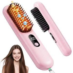lot 2367 image: Go Brush Pro 2026, Cordless Hair Straightener Brush, Mini Hair Straightener with 4 Temperature Settings, Portable Hair Straightener Brush with MCH Heating and Ionic & Ceramic Care for Women (Pink)