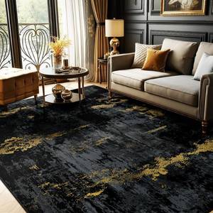 lot 5045 image: RELEANY Washable 5x7 Abstract Area Rug for Living Room Black Gold