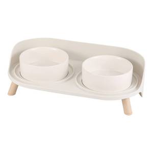 lot 5046 image: Elevated Dog Bowls Ceramic, Raised Cat Bowl Set for Food and Water, Mess Proof and High Wall Splash Guard with Non-Slip Stand Design for Small Cats Dogs - 2 x 320 ML (4.9 OZ) - White