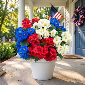 lot 5048 image: Hananona 12 Pcs Artificial Geranium Flowers for Outdoors Geranium Silk Red White Blue Flowers Outdoor UV Resistant Plants Faux Patriotic Flowers for 4th of July Home Decor (12, RedWhiteBlue)