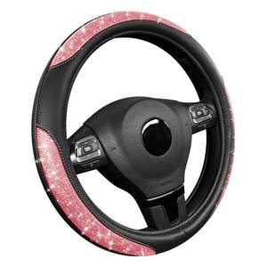 lot 5059 image: Road Comforts Pixel Glitter Steering Wheel Cover, 14.5��15 Inch Leather Steering Wheels Snug Fit, Anti-Slip Leather Grip, Elegant Sparkle Design, Universal Fit - Pink