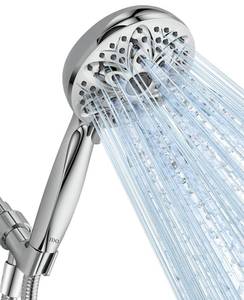 lot 5071 image: 6-Setting Shower Head with Handheld, JDO High Pressure Hand held Shower Head, 4.7 Inch Chrome Detachable Showerhead Set with 59 Inch Stainless Steel Hose and Adjustable Showerhead Holder