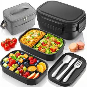 lot 5073 image: Bento Box Adult with Insulated Lunch Bag - 3 Stackable Leak-Proof Lunch Box