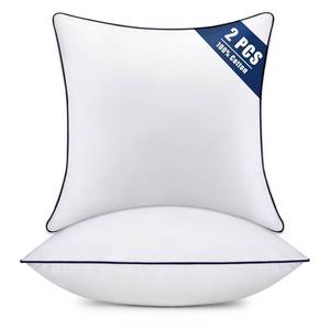 lot 5075 image: Throw Pillow Inserts Set of 2-Fluffy Square Cushions with 100% Cotton Covers-Decorative White Pillow Fillers for Sofa, Bed, Couch, Living Room, Indoor Hotel Pillows (14x14 Inch (Pack of 2)-Blue Edge)