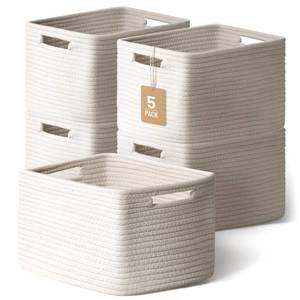 lot 5079 image: Yilobi 5 Pack Woven Storage Baskets, Decorative Storage Bins for Organizing