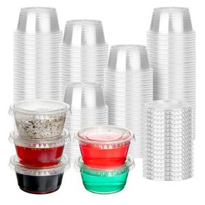 lot 5084 image: CELLURA 2 oz 200 Pack Jello Shot Cups with Lids, Clear Plastic Portion Cups, Souffl� Cups, Jello Shot Cups with Lids for Meal Prep, Picnic, Souffl�, Salad Dressing