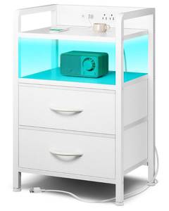 lot 5097 image: Lazzanto Nightstand with Rear Charging Station, LED Light, 4 Drawers, White