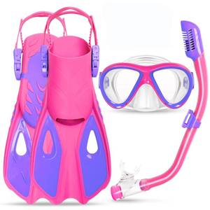 lot 5098 image: Snorkeling Gear for Kids Ages 5-15, 4 in 1 Mask Fins Snorkel Set with HD Tempered Glass Panoramic View Anti-Fog Mask, Dry Top Snorkel, Adjustable Trek Fins, and Mesh Bag, Kids Snorkel Set for Youth