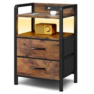 lot 5102 image: Lazzanto Nightstand with Rear Charging Station, LED Light, 2 Drawers, Brown