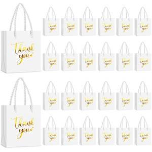 lot 5107 image: Honoson 60 Pcs Mini Thank You Gift Bag with Handle Bulk,Gold and White