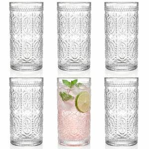 lot 5117 image: Bekith 6 Pack Romantic Drinking Glasses, 12 oz Highball Glasses, Thick Water Glasses, Tall Glass Cups for Beverages, Beer, Cocktail, Vintage Glassware Set for Dinner Parties, Bars, Restaurants