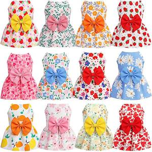 lot 5124 image: Klyyo Clyro 12 Pieces Floral Dog Dress Cute Dog Skirt Summer Pet Clothes for Puppy Small Cat Princess Bowknot Outfits Princess Dresses Female Pet Skirts Clothes for Chihuahua Yorkies (Medium)