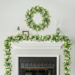 lot 5134 image: HIAGROW 6FT Eucalyptus Garland with Flowers, 8 Pack Artificial Greenery Garland Hanging Faux Eucalyptus Garland Suitable for Table Wedding Backdrop Arch Wall Party UV Protected Indoor Outdoor Decor