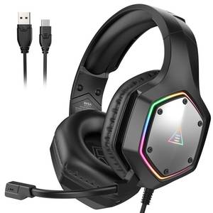 lot 5165 image: EKSA E1000 V2 Gaming Headset, PC Headset with USB C Plug, Wired Headphones with Noise Canceling Microphone, 7.1 Surround Sound, RGB Light, include USB Adapter for Computer,Mac, PS4PS5 Console, Laptop
