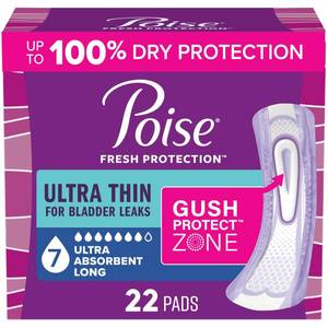 lot 5166 image: Poise Ultra Thin Incontinence Pads for Women, 7 Drop, Long, 22 ct