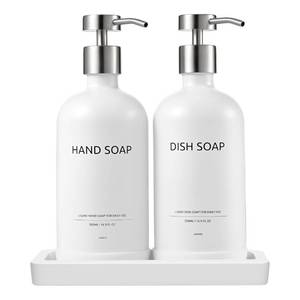 lot 5168 image: Janxin Glass Kitchen Soap Dispenser Set with Ceramic Tray
