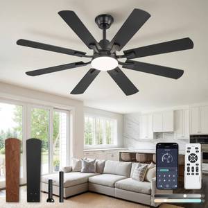 lot 5170 image: ZMISHIBO 52 inch Ceiling Fan with Light and Remote, Black
