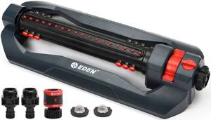lot 5171 image: Eden 96212 Turbo Oscillating Sprinkler  Covers Up to 4,400 sq. ft., 18 Precision Nozzles, Adjustable Range, Flow Control, Triple Nozzle Width Switches, Turbo Drive Motor, Quick Connect Bundle
