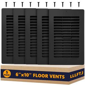 lot 5175 image: Floor Vent Covers, Floor Register 6x10, 5 Pack Adjustable Plastic Vent Covers for Home Floor, Ceiling or Sidewall, Floor Vent with Screws (Black 6 x 10)