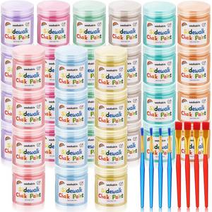 lot 5178 image: Faccito 36 Pcs Sidewalk Chalk Non Toxic Paint Kit Washable Powdered Chalks Mix in Water 9 Vibrant Colors with Paintbrush for Creative Sidewalk and Chalkboard Fun