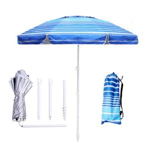 lot 5182 image: LOTTAFUN 6ft Beach Umbrella - Heavy Duty Wind Resistant UV 50 Portable Sun Shade with Sand Anchor & Carry Bag, Outdoor Folding Umbrella for Beach, Pool, Patio, Garden (Blue Stripe) No Tilt The sand needs to exceed the spiral 6inch