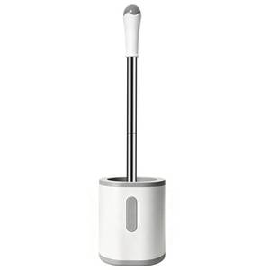 lot 6157 image: AONEZ Compact Toilet Brush & Holder, Stainless Steel Handle, Space Saving for Storage, Deep Cleaning, Drip-Proof, Easy to Assemble, Nylon Bristles, White & Grey