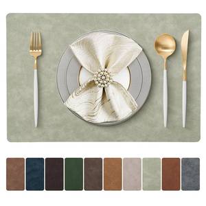 lot 6161 image: Placemats Set of 4 Reversible Dual-Color Table Placemats, Faux Leather 100% Waterproof Oil-Proof Wipeable Place Mats, Heat Resistant Dual Sided Table Mats for KitchenDiningParty (Green&White