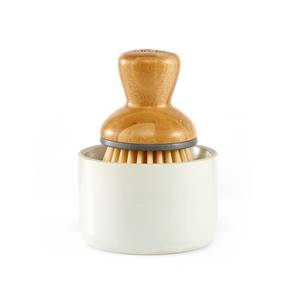 lot 6190 image: Full Circle Bubbly Palm Brush & Ceramic Soap Dispenser, White