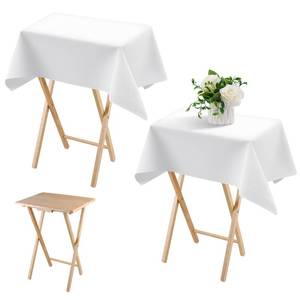 lot 6191 image: Oudain 2 Pcs Small Tablecloth Washable Fabric Folding TV Tray Table Cloth Polyester Solid Color Nightstand Cover for Bedside Table Side Outdoor Indoor(White,24 x 36 Inch,Classic Edge)