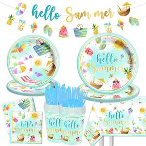 lot 6192 image: Hello Summer Party Decorations-143Pcs Beach Pool Party Paper Plates and Napkins Set Swimming Luca Themed Tableware Summer Party Supplies for Kids Birthday