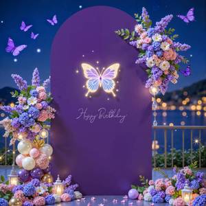 lot 6204 image: Purple Arch Cover 7.2FT Polyester Fitted Wedding Arch Stand Covers Round Top Chiara Arch Covers Stretchy Backdrop Cover for Birthday Party Ceremony Banquet Decoration