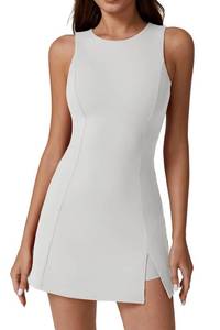 lot 6208 image: QINSEN Womens Sleeveless Athletic Dress Sleeveless Crew Neck Golf Dress with Mesh Shorts White M