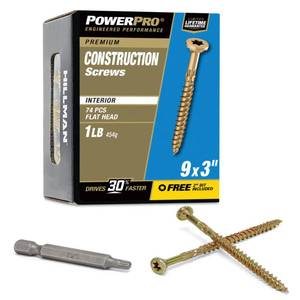 lot 6215 image: Power Pro 83 Pc Interior Wood Screws (#9 x 3)  Star Drive Flat Head Fastening Screws  No Split Twist Shank Wood Screws for Framing Trim Cabinetry Interior Use