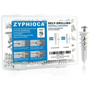 lot 6216 image: ZYPHIOCA 50PCS Self Drilling Drywall Anchors and Screws Kit, No Pre-Drill Required, Plastic Wall Anchors for Drywall with #8 x 1-14 Screw, Holds Up to 75 lbs, Sheetrock Anchors for Picture Hanging