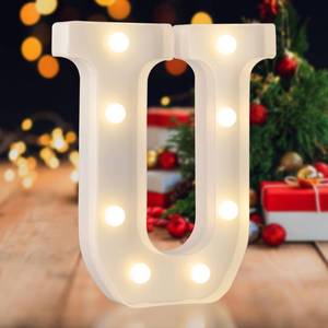 lot 6227 image: SKYPHAROS LED Marquee Letter U, Warm White 26 Alphabet Light Up Letters top right broken off