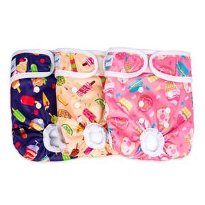 lot 6230 image: Pet Soft Female Dog Diapers, 3 Pack Washable Dog Diapers Female for Dogs in Heat Reusable Dogs Period Panties, Puppy Diapers (Food, M)