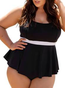 lot 6233 image: Eytino Plus Size Tankini Swimsuits for Women Colorblock Two Piece Tankini Top with Bikini Bottoms Swimwear,3X Black