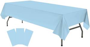 lot 6239 image: Plastic Light Sky Blue Tablecloths 3 Pack Disposable Table Covers 54 x 108 Powder lt Blue Table Cloths for Gender Reveal Parties Baby Shower Engagement Wedding, Fits 6 to 8 Foot Rectangle Tables