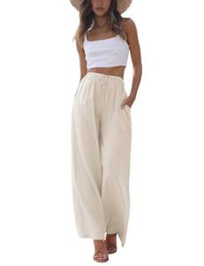 lot 6248 image: Faleave Womens Cotton Linen Summer Palazzo Pants Flowy Wide Leg Beach Trousers with Pockets(Apricot-XL)