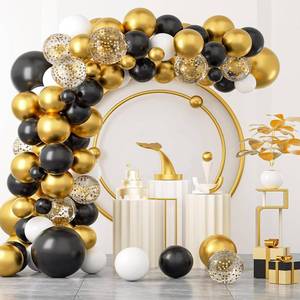 lot 6254 image: Archloon Black and Gold Balloons Arch Kit, 134pcs black and gold balloon garland kit with Black White Metallic Gold Confetti, Balloons Arch Kit for Graduation, Baby Shower, Birthday and Wedding��