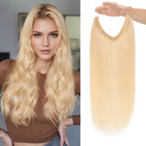 lot 6258 image: Wire Hair Extensions Real Human Hair For Women Bleach Blonde 22 Inch