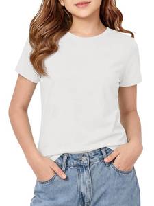 lot 6260 image: Girls Summer T-Shirts Loose Fit Crewneck Short Sleeve Size 5-14 Years