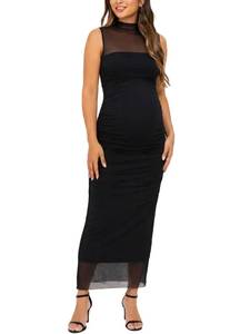 lot 6262 image: Ecavus Womens Side Ruched Bodycon Maternity Dress for Baby Shower Black size s