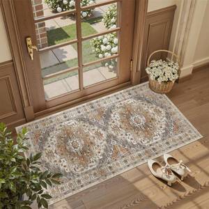 lot 6273 image: Madane Washable Area Rug 2x4, Small Entryway Rugs Non-Slip, TurmericGrey