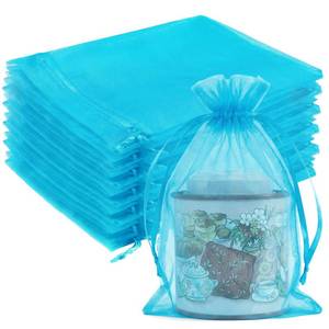 lot 6281 image: Crweety 50 Pcs Organza Bags 5x7, Lake Blue Small Mesh Gift Bags Drawstring