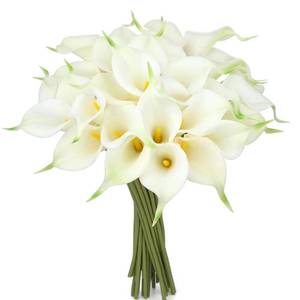 lot 6292 image: Sahoottie 24 Pcs White Calla Lily Artificial Flowers Wedding Bouquets