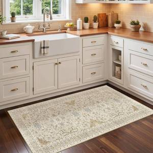 lot 6293 image: Madane Washable Area Rug 2x4, Small Entryway Rugs Non-Slip, BeigeBlue
