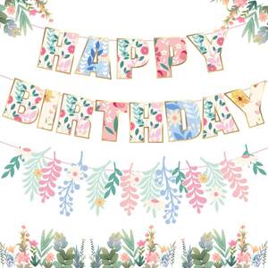 lot 6294 image: Wildflower Birthday Banner Garden Flower Happy Birthday Garland Floral Party Decorations for Girls Women Woodland Spring Wild One Birthday Baby Shower Decor Enchanted Garden Theme Wedding Tea Party